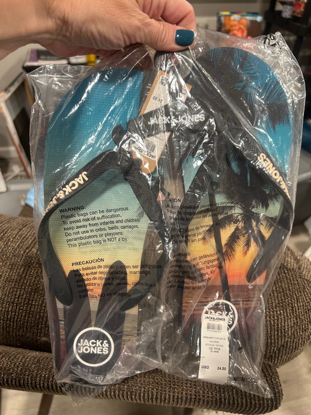New! Jack & Jones Tropical Sunset Flip Flops - Men’s size 11-12
